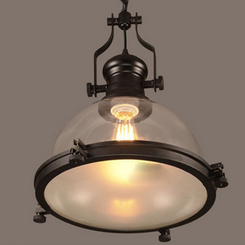 Zwarte kom hanglamp industrieel vintage 1 licht helder glazen eetkamer plafond hanglampje