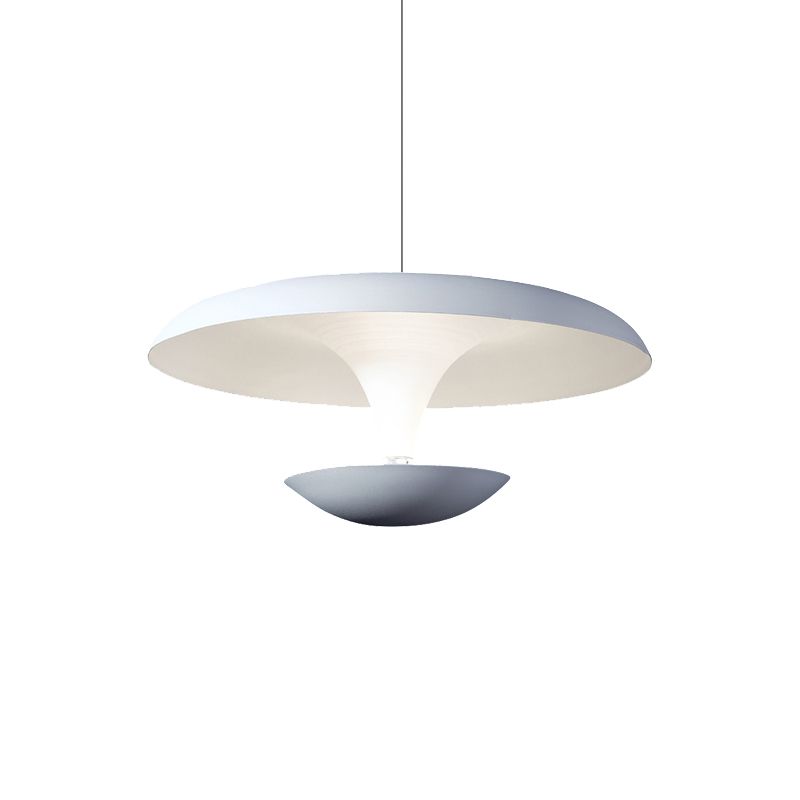 White Disc Pendant Light Fixture Modern Creative Metal Living Room Hanging Lamp, 8.5"/19.5" Wide