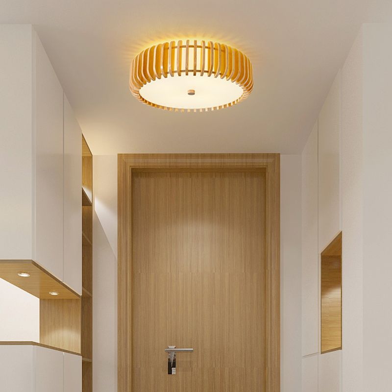 Wooden Ceiling Light Modern Ceiling Mount Light with Wood Shade for Bedroom