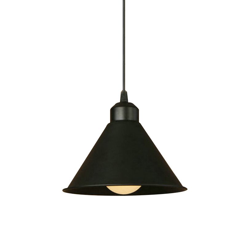 1 Light Cone Pendant Lamp Simple Style Black/White Metal Ceiling Hanging Light with Adjustable Cord