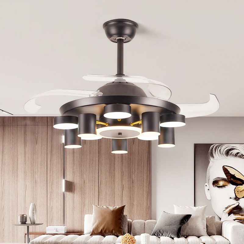 Round Bedroom Hanging Fan Lamp Metal 42" Wide LED Contemporary Semi Flush Ceiling Light, 4 Blades