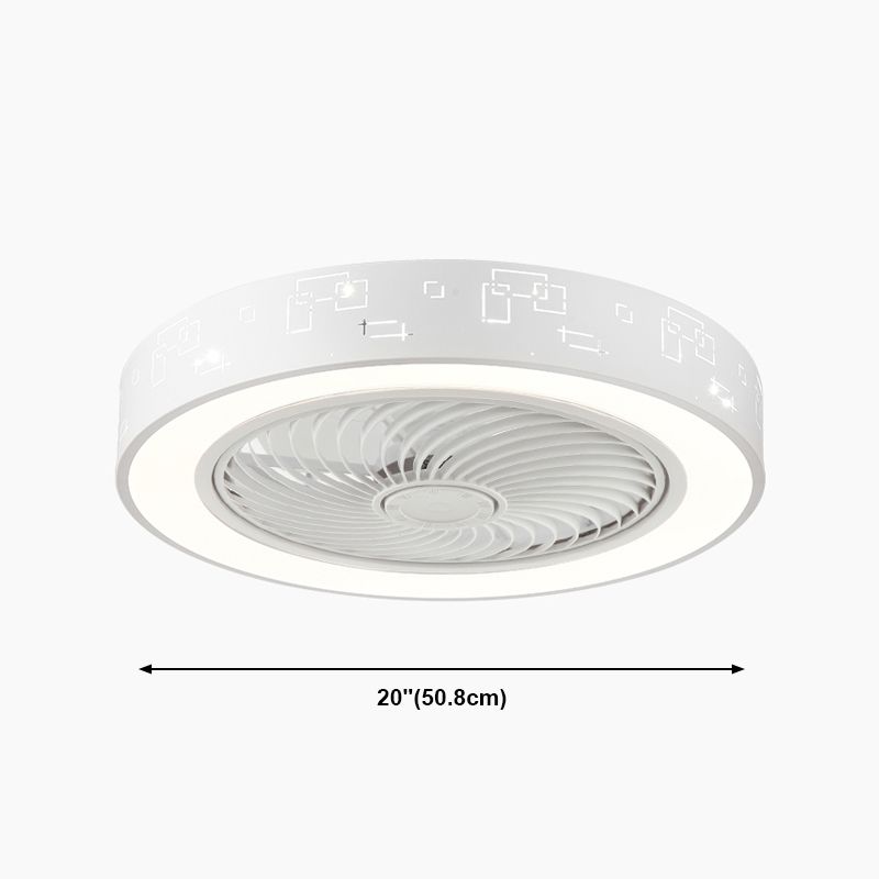 Nordic Metal Ceiling Fan Lamp Round Flush Mount Light Fixture with Plastic Fan Blade