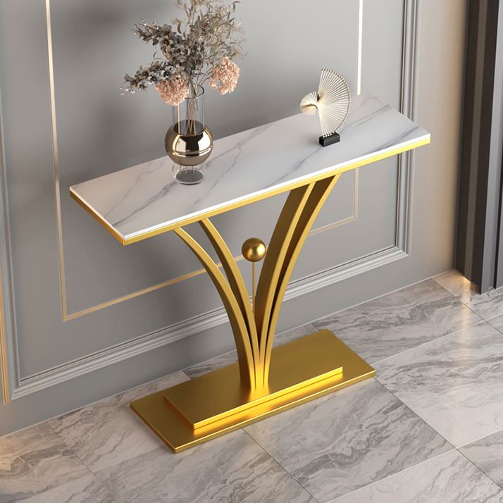 Stone Top Accent Table with Pedestal Base Console Table for Hall