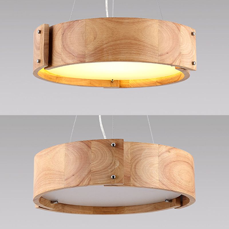 Natural Wood 1 Light Hanging Light Modern Simple Drum Pendant Ceiling Light for Restaurant