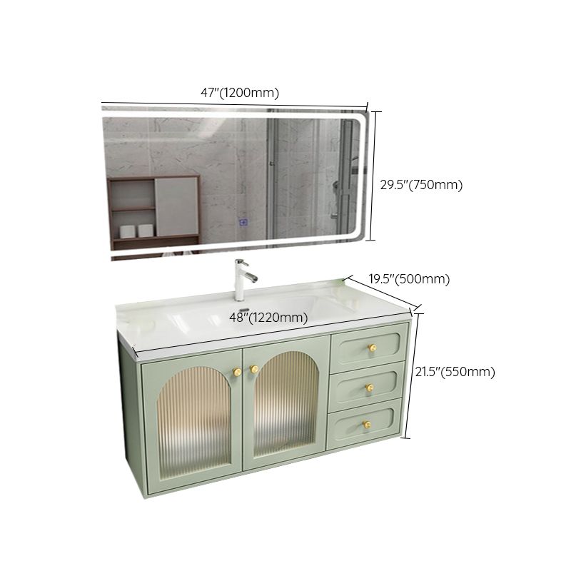 Scratch Resistant Vanity Mirror 2 Doors Drawers Single Sink Wall-Mounted Bath Vanity