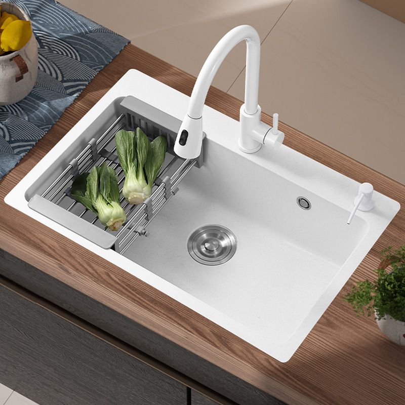 White Rectangle Kitchen Sink 2 Holes Drop-In Contemporary Sink