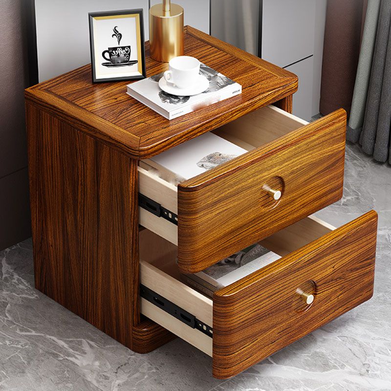 Contemporary Accent Table Nightstand 2 Drawers Wood Night Table for Home