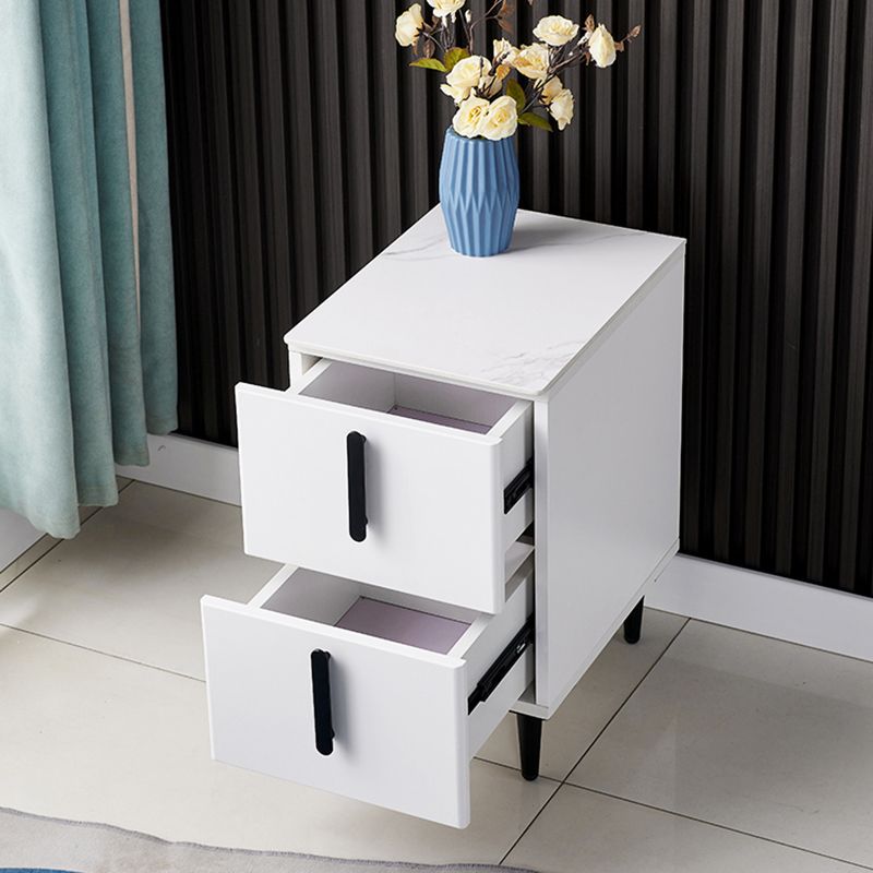 Stone Accent Table Nightstand Contemporary Night Table with 2 Drawers