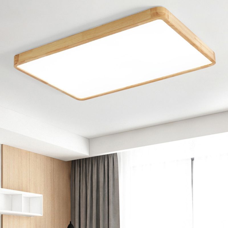 Minimalism Square Flush Mount Light Wood LED Ceiling Light for Bedroom