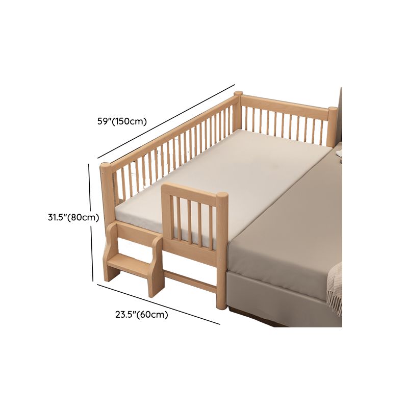 Contemporary Nursery Crib with Guardrail in Natural/Grey Solid Wood