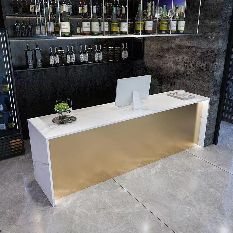 Contemporary White Marble Rectangle Bar Table for Kitchen Dining Room