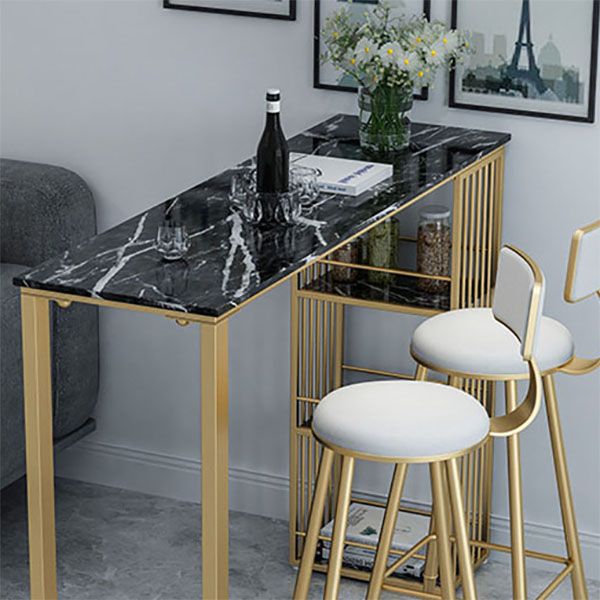 Glam Style Bar Table Bar Rectangle Fixed Wine Table with Storage