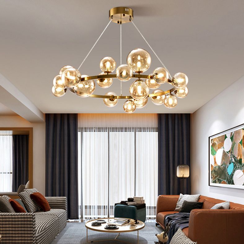 Ultra-modern Globe-Shaped Hanging Chandelier Glass Suspension Lighting with Hanging Cord for Living Room