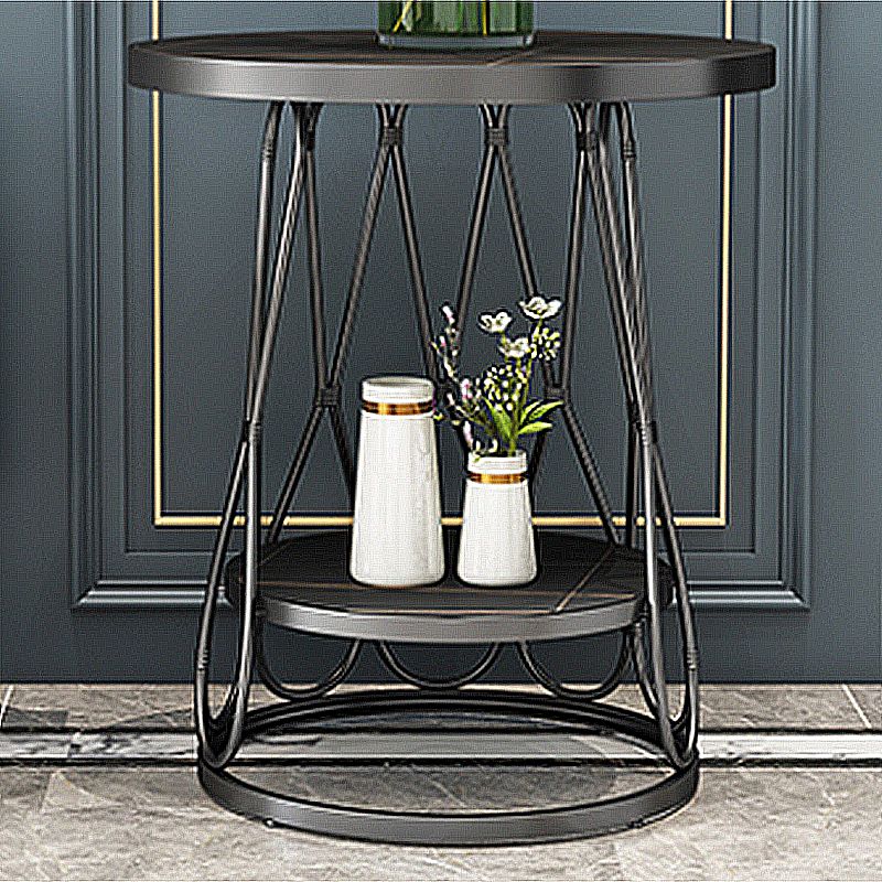 Round Faux Marble Side Table 47"L X 47"W X 62"H Iron Block Side End Snack Table