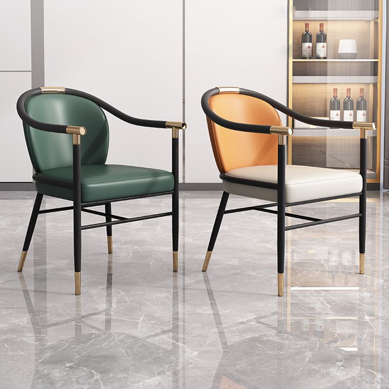 Glam Faux Leather Dining Chairs Metal Arm Dining Room Chairs for Home Use