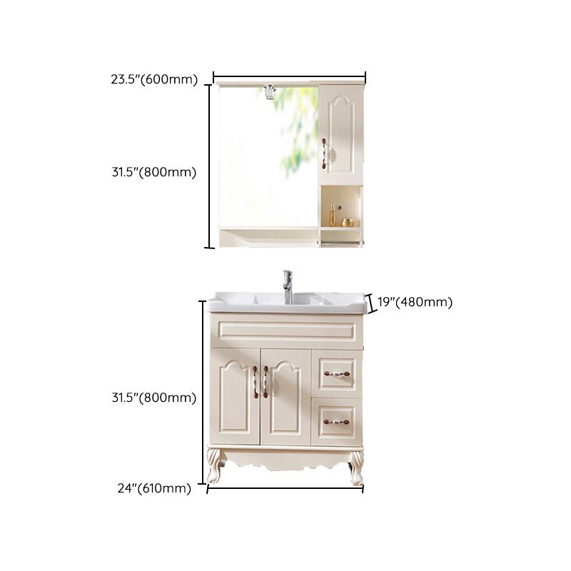 Freestanding Bathroom Vanity Single Sink White Mirror 2 Doors Vanity with Drawers