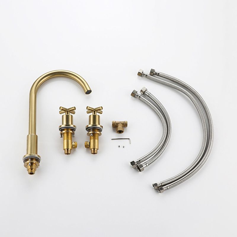 Glam Centerset Faucet Brass Cross Handles 3 Holes Gooseneck Bathroom Sink Faucet