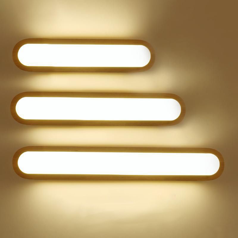 Accesorios modernos de iluminación de tocador de baño LED de pared de madera.