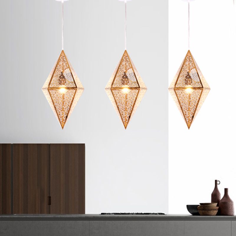 10"/14"W Diamond Ceiling Lighting Post-Modern Metal 1 Light Gold/Rose Gold Hanging Ceiling Light with Wire Mesh Cage