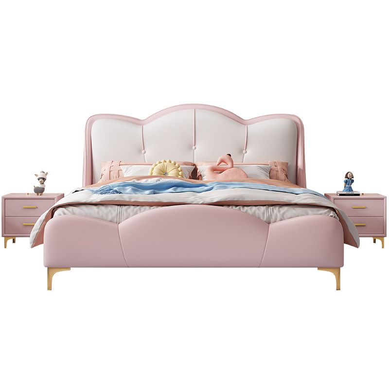 Scandinavian Upholstered Bed with Footboard Princess Panel Headboard Bed