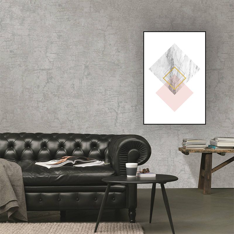 Pink Rhombus Pattern Canvas Textured Nordic Girls Bedroom Wall Art Print on White