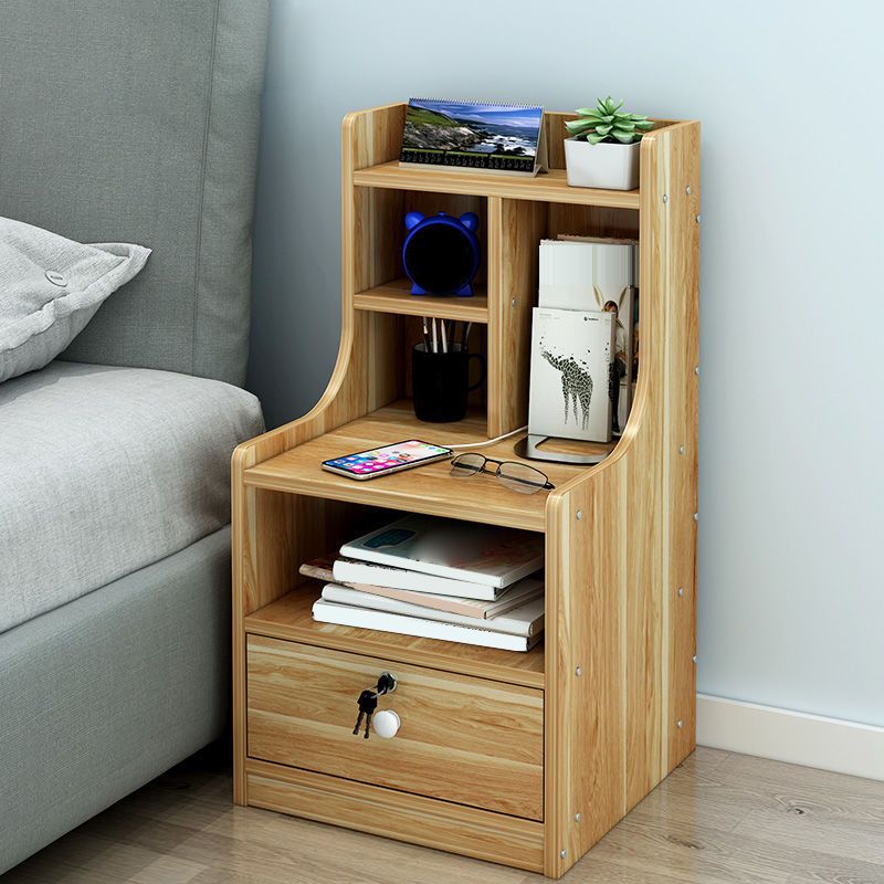 Wooden Night Table Modern Style Minimalist Bedside Table with Drawers