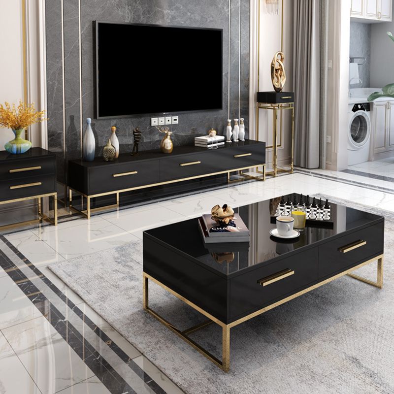 Glam TV Media Console Glass Media Console TV Stand with 3 Drawers