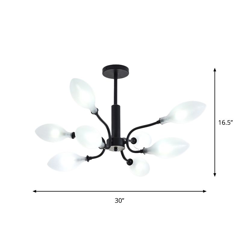 Frosted Glass Branch Chandelier Living Room Multi Light Wrought Iron Ceiling Lamp in Black