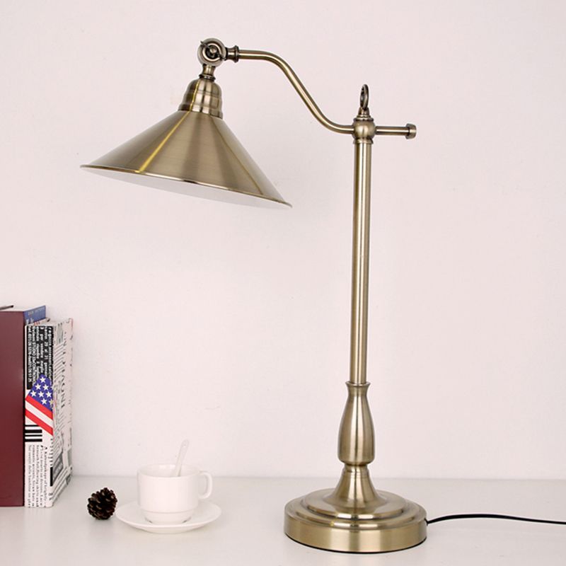 Bronze Conical Table Light Antique Style Metal 1 Head Bedside Night Lamp with Rotary Joint