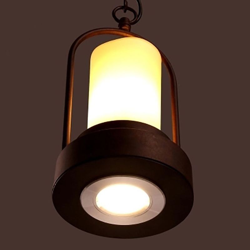 Rust Arched Frame Pendant Lighting Retro Metallic Single Kitchen Bar Down Lighting with Candle and Rope Accent