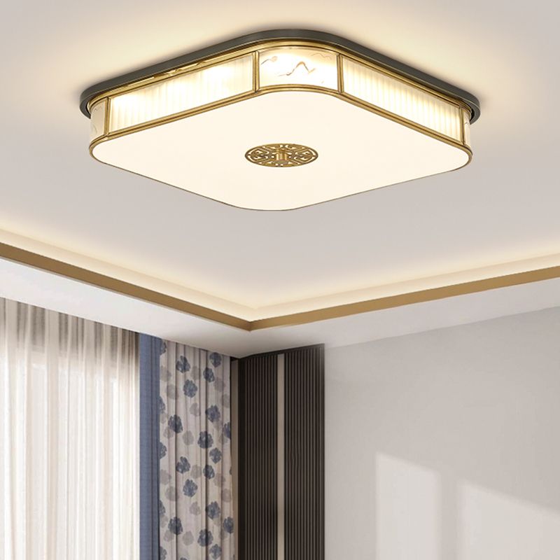 LED Modern Metal Flush Mount Geometric Shape Ceiling Lamp with Glass Shade for Living Room