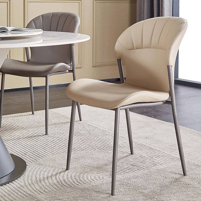 Contemporary Leather Dining Side Chairs for Home Armless Solid Back Chairs