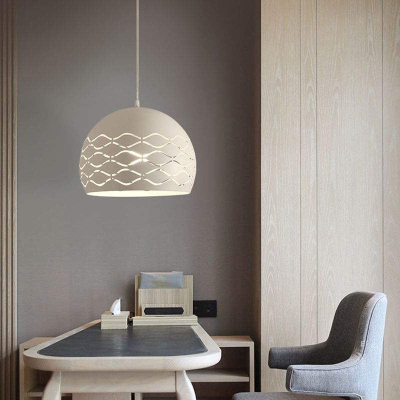 Metal Domed Shaped Pendant Ceiling Light Minimalist 1 Light Suspension Lamp in White