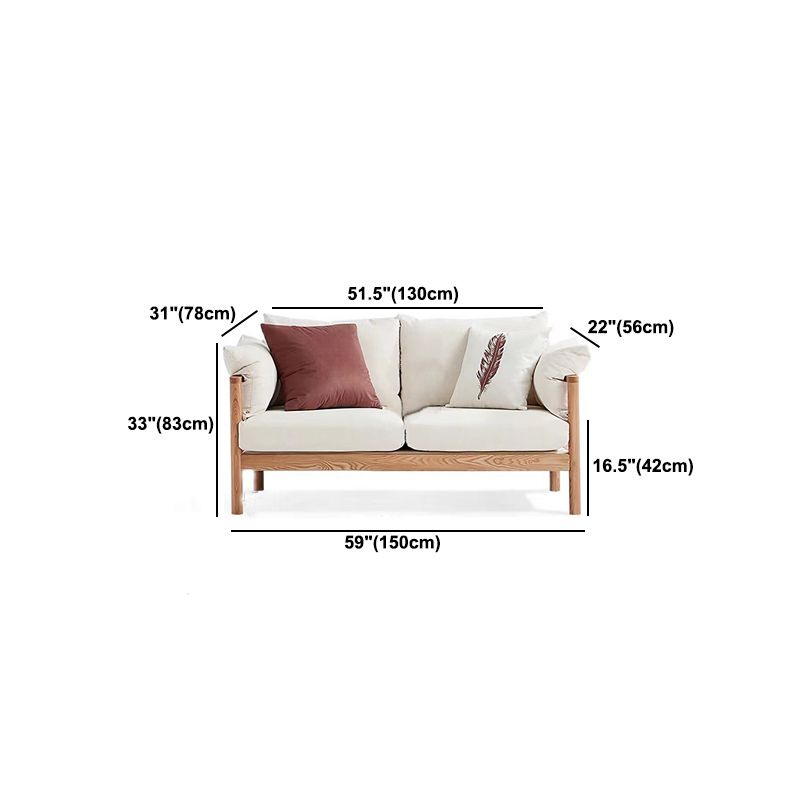 Beige Linen Modern Square Arm Sofa Wooden Standard Sofa for Living Room