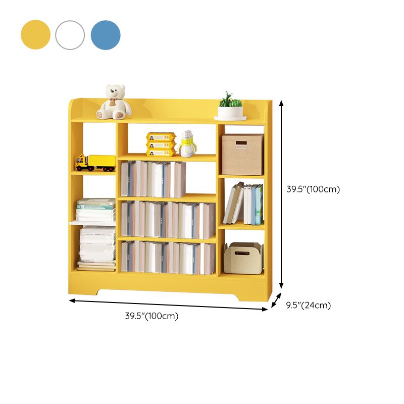 Modern Wood Book Shelf Freestanding Standard Kids Bookshelf in Blue/White/Yellow