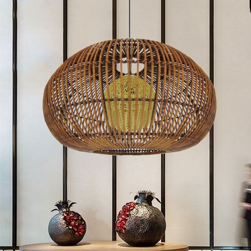 1 Head Restaurant Pendant Lamp Asia Coffee Hanging Lightture avec lanterne Rattan Shade