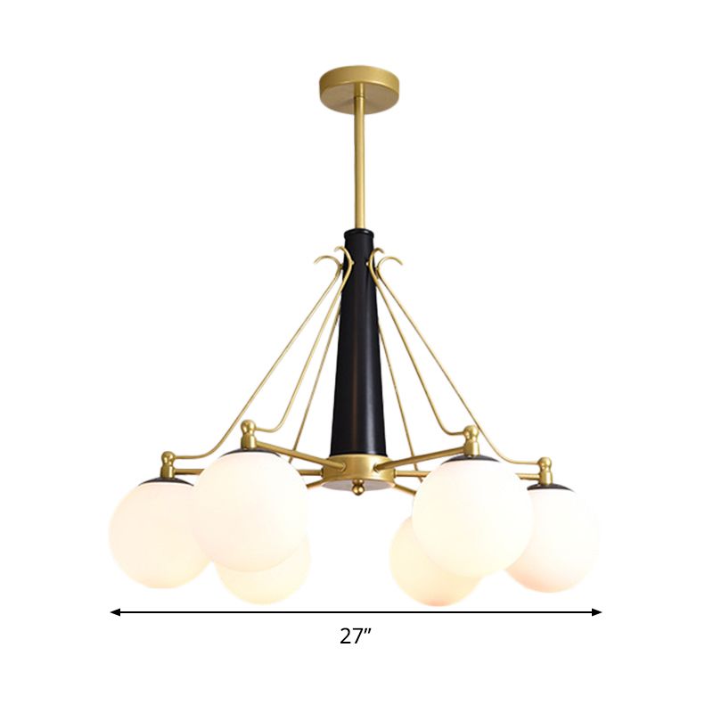 Modern Style Global Chandelier Light Fixture Milky Glass 6/8 Lights Living Room Ceiling Pendant Light in Gold