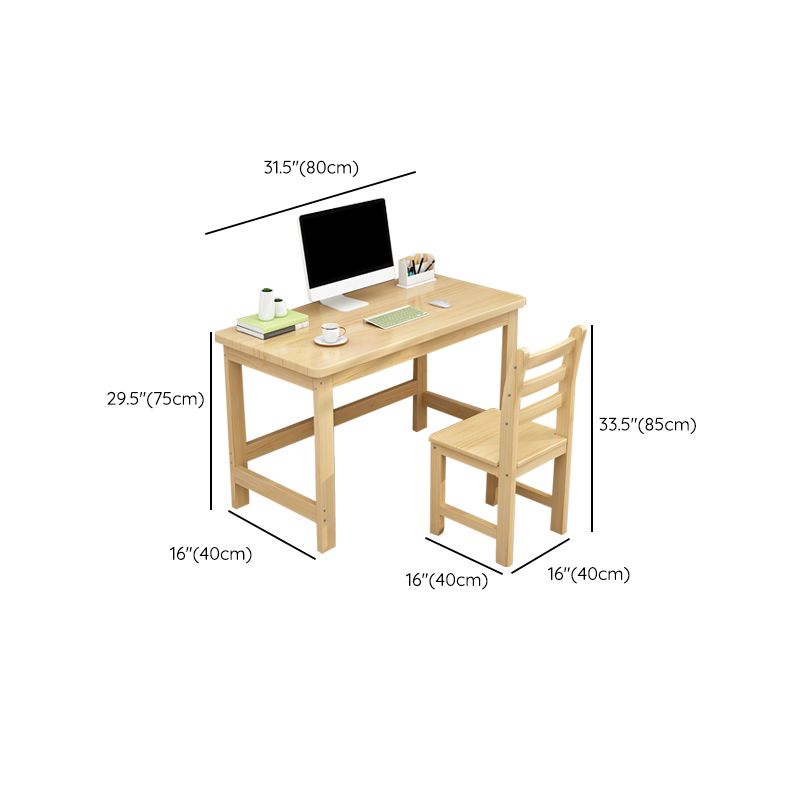 Modern Natural Children's Desk with Rectangle Top in Solid Wood