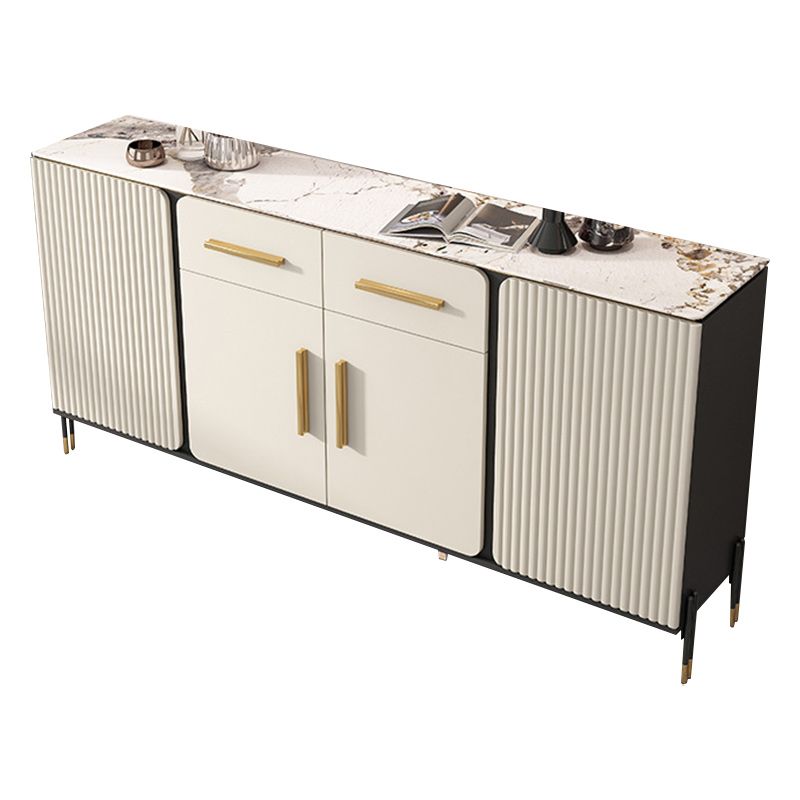 Modern Doors Two Drawers Sideboard Stone and Engineered Wood Sideboard