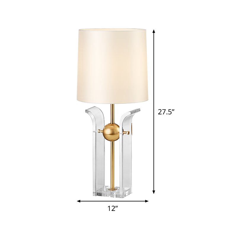 1 lámpara de lectura de tela moderna de la luz del tono del barril de bulbo en blanco con base de cristal