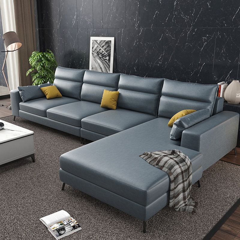 Faux Leather L-Shape Sectional with Pillow Back for Four People