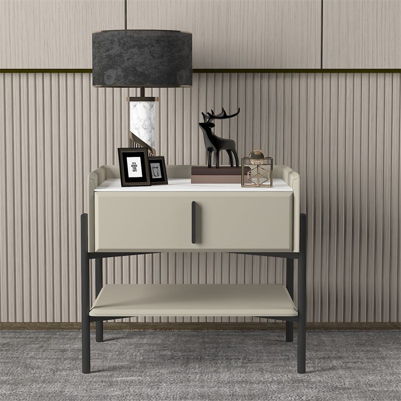 Modern Stone and Metal Night Table Open Storage Bedside Cabinet with Legs