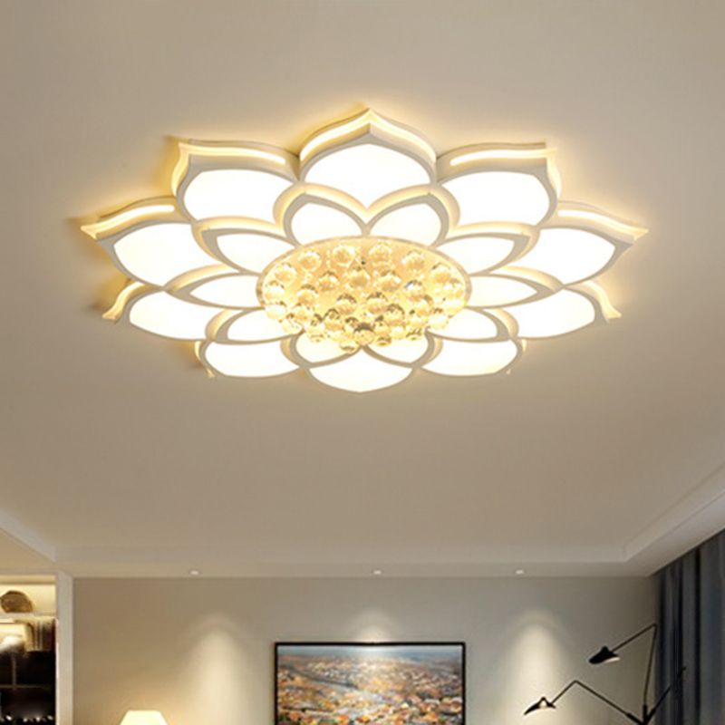 White Flower Flush Mount Light Fixture Modern LED Crystal Close to Ceiling Lighting