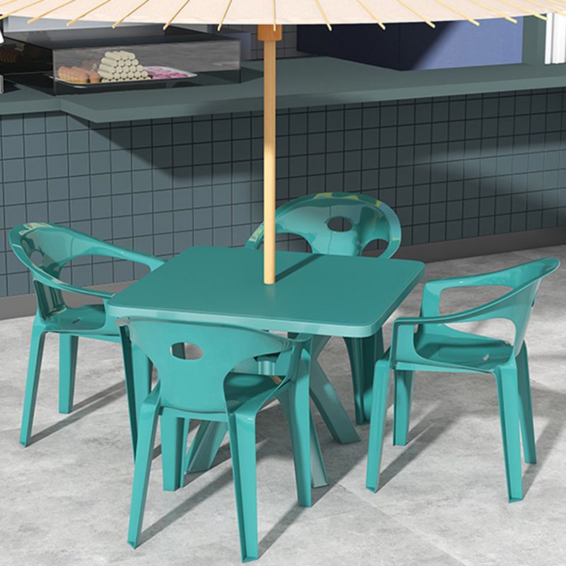Acrylic Square Patio Dining Table 1/5 PCS Dining Set with Stackable Chairs for Outdoors