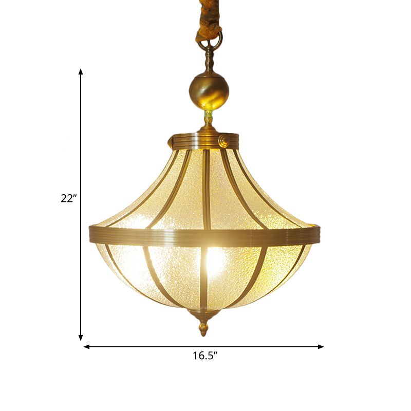 Jar Pendant Chandelier Traditional Frosted Glass 3 Bulbs Brass Hanging Lamp for Bedroom