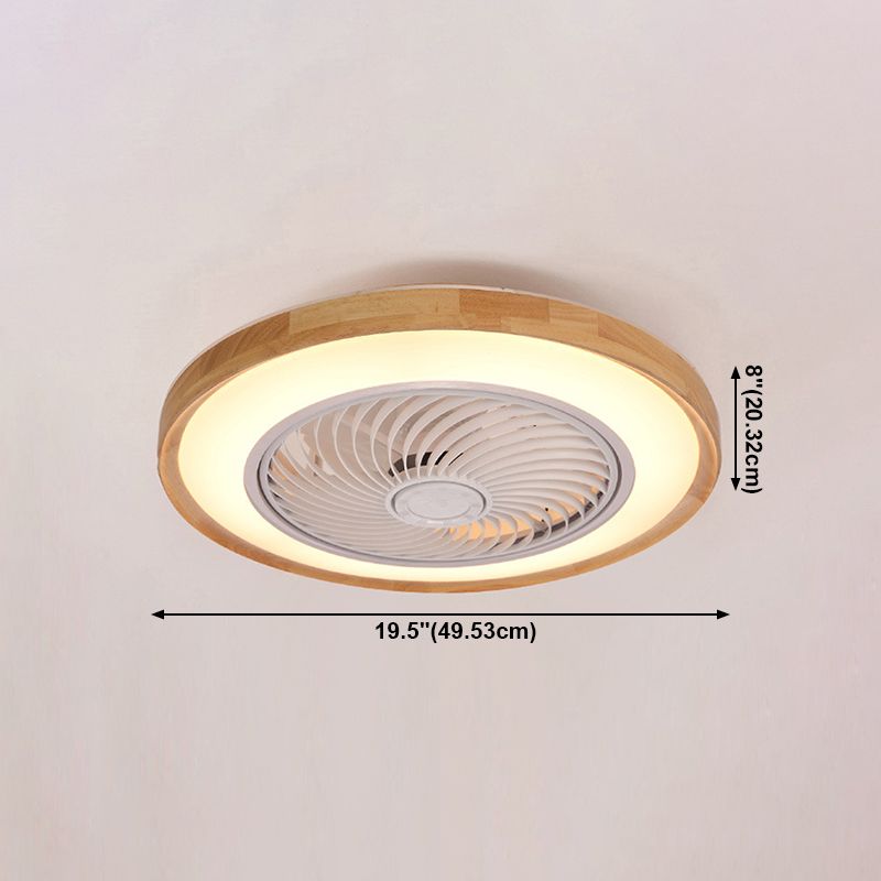 Wood Finish Round Fan Lamp Nordic LED Metal Ceiling Flush Mount Light for Bedroom