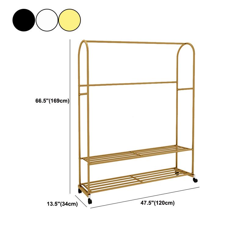 Contemporary Coat Rack Free Standing Coat Hook Two Storage Shelves Metal Hall Stand