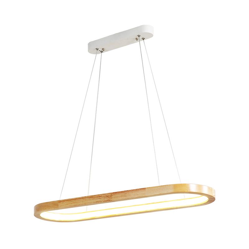 Pendre ovale beige Light Light Nordic Wood LED lustre éclairage pour salle à manger, 27,5 "/35,5" de largeur