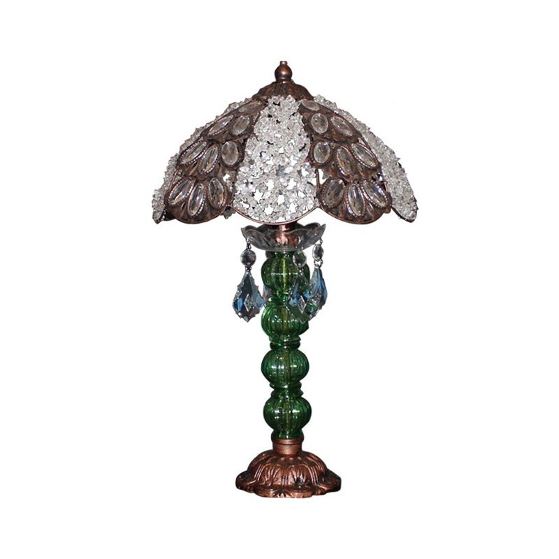 Flower Stained Glass Night Stand Lamp Bohemia 1-Bulb Living Room Table Light with Baluster Base in Bronze