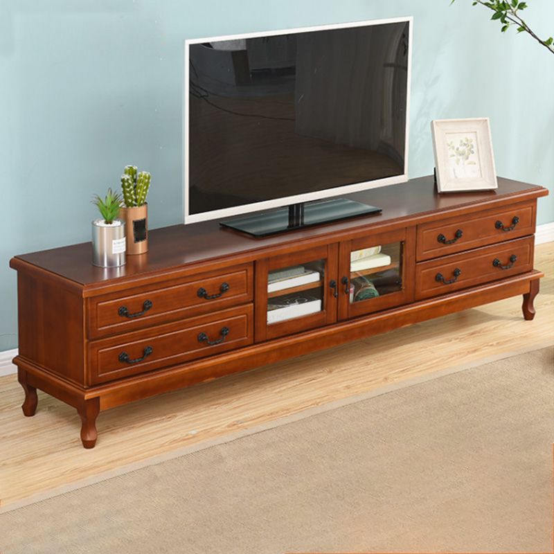 Traditional Wood TV Console Enclosed Storage TV Media Stand with Doors for Living Room